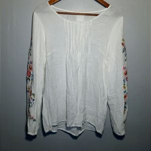 Boho Floral Embroidery Blouse